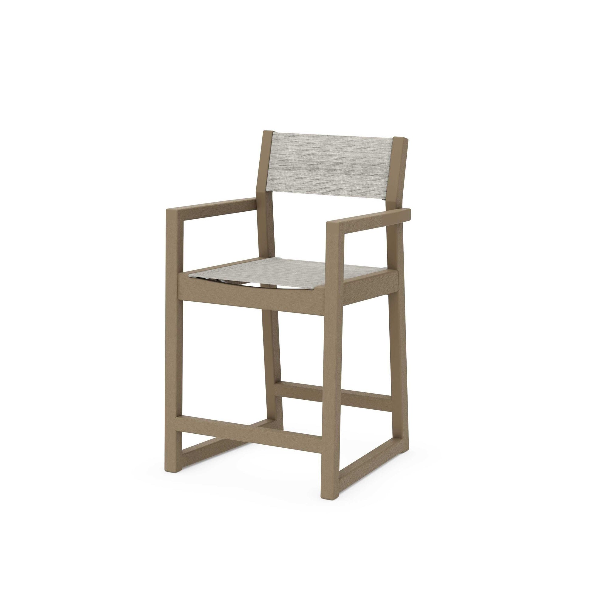 POLYWOOD EDGE Sling Counter Arm Chair — Vintage Sahara / Birch Sling