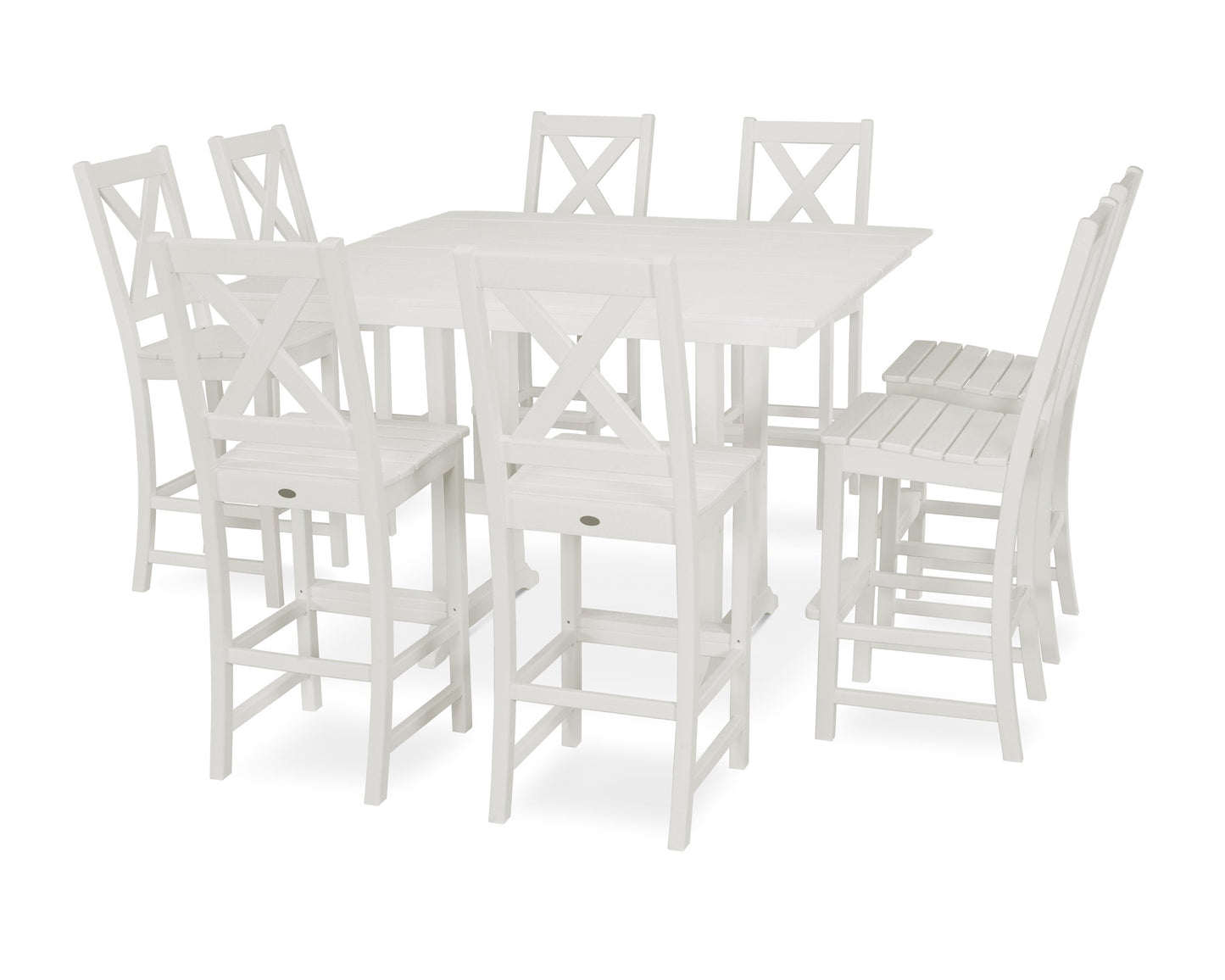 POLYWOOD Braxton 9-Piece Farmhouse Trestle Bar Set — Vintage White