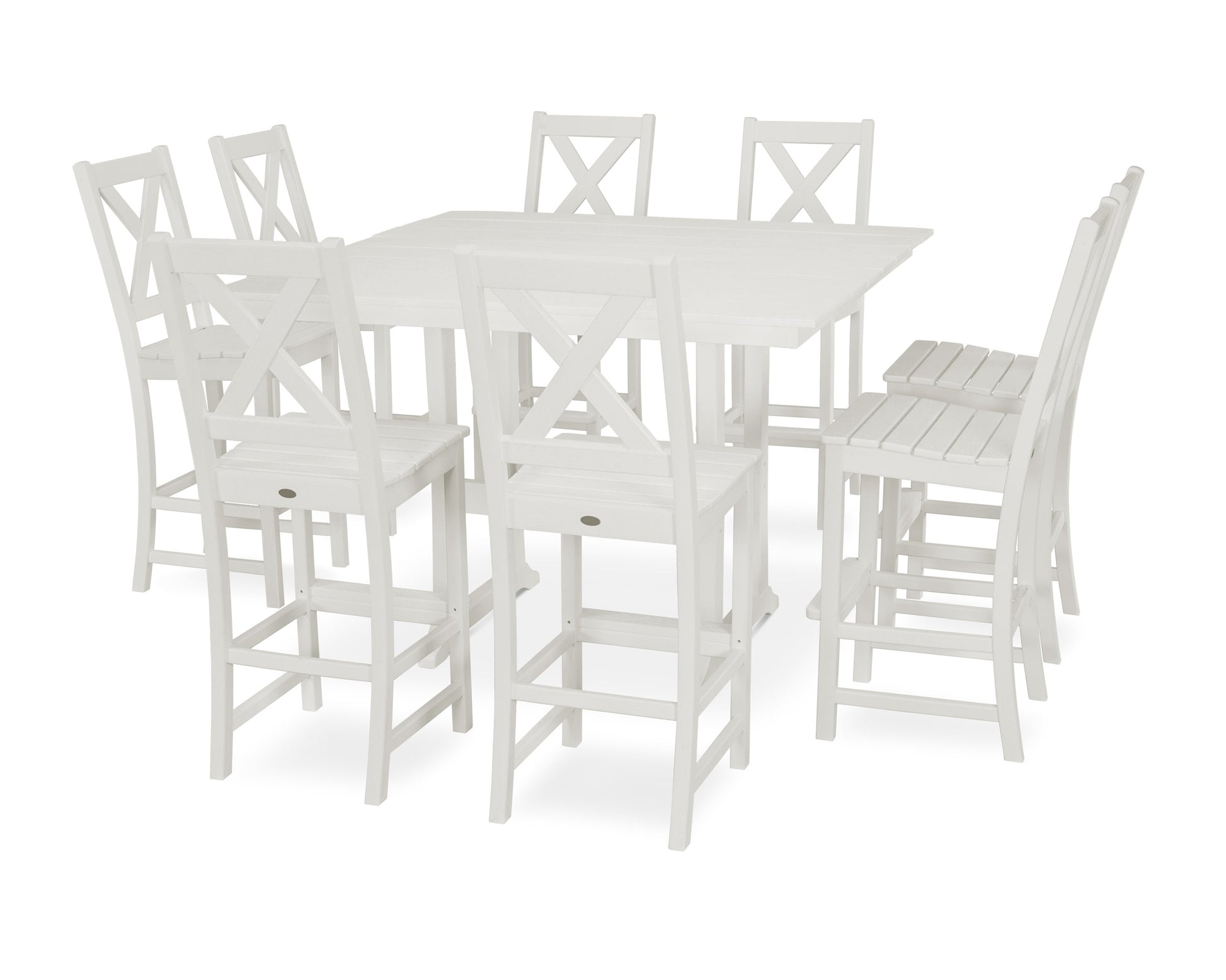 POLYWOOD Braxton 9-Piece Farmhouse Trestle Bar Set — Vintage White