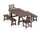 POLYWOOD Chippendale 5-Piece Rustic Farmhouse Dining Set With Benches — Mahogany