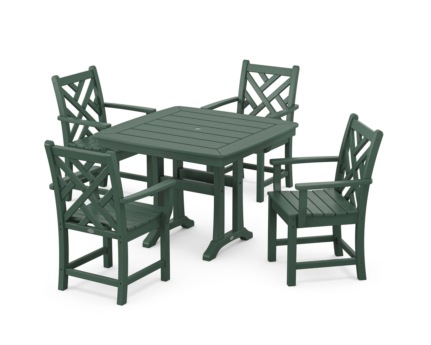 POLYWOOD Chippendale 5-Piece Dining Set with Trestle Legs — Green