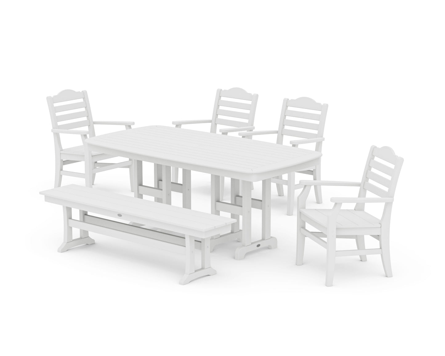 POLYWOOD Savannah 6-Piece Farmhouse Dining Set with Bench — White