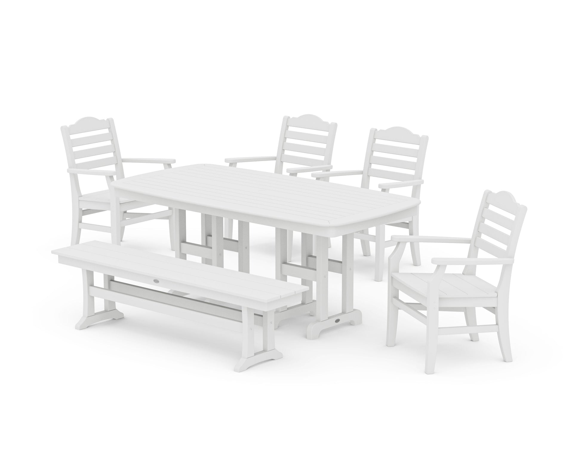 POLYWOOD Savannah 6-Piece Farmhouse Dining Set with Bench — White