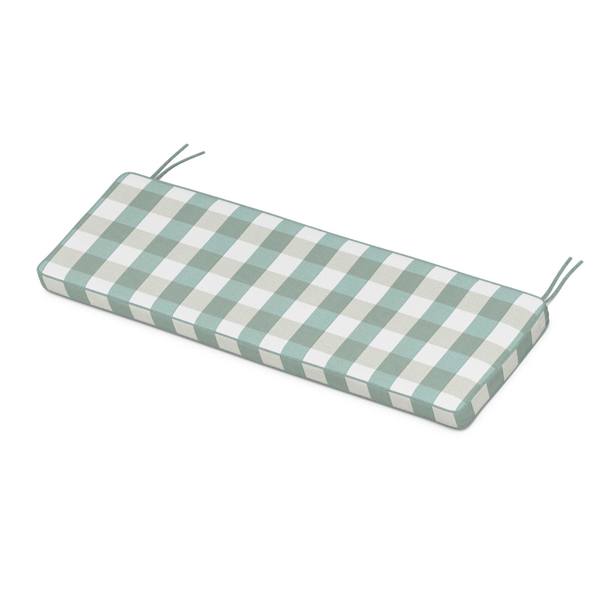 POLYWOOD Chinoiserie Bench Seat Cushion — Buffalo Plaid Glacier Spa