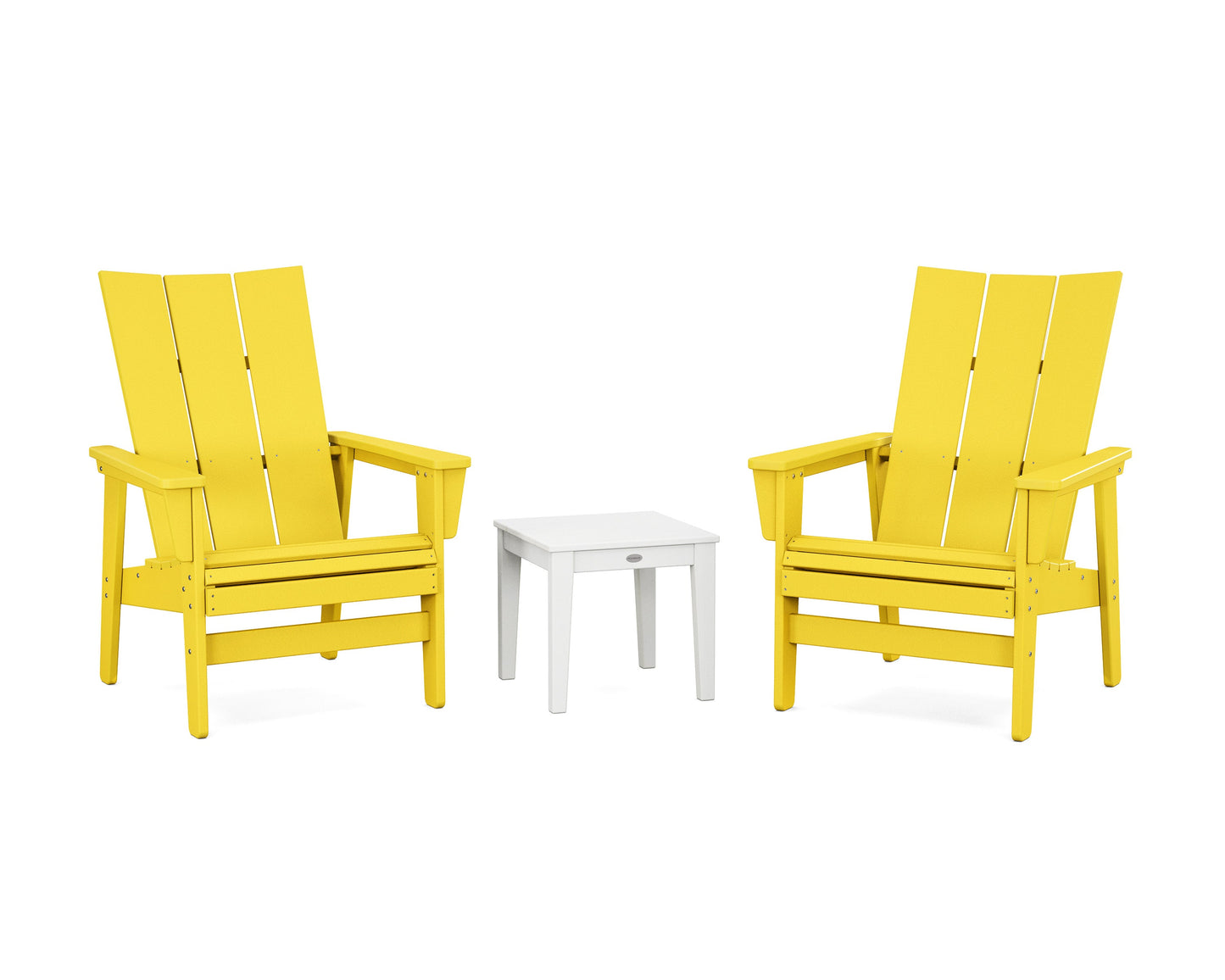 POLYWOOD 3-Piece Modern Grand Upright Adirondack Set — Lemon / White