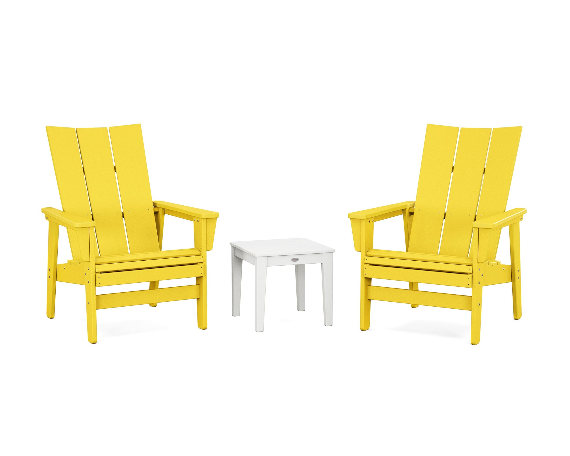 POLYWOOD 3-Piece Modern Grand Upright Adirondack Set — Lemon / White