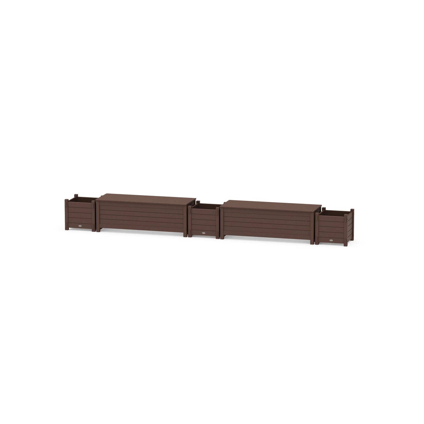POLYWOOD 48" Nautical Straight Double Planter Storage Bench Set — Mahogany