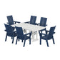 POLYWOOD Modern Curveback Adirondack 7-Piece Farmhouse Dining Set — Navy / White
