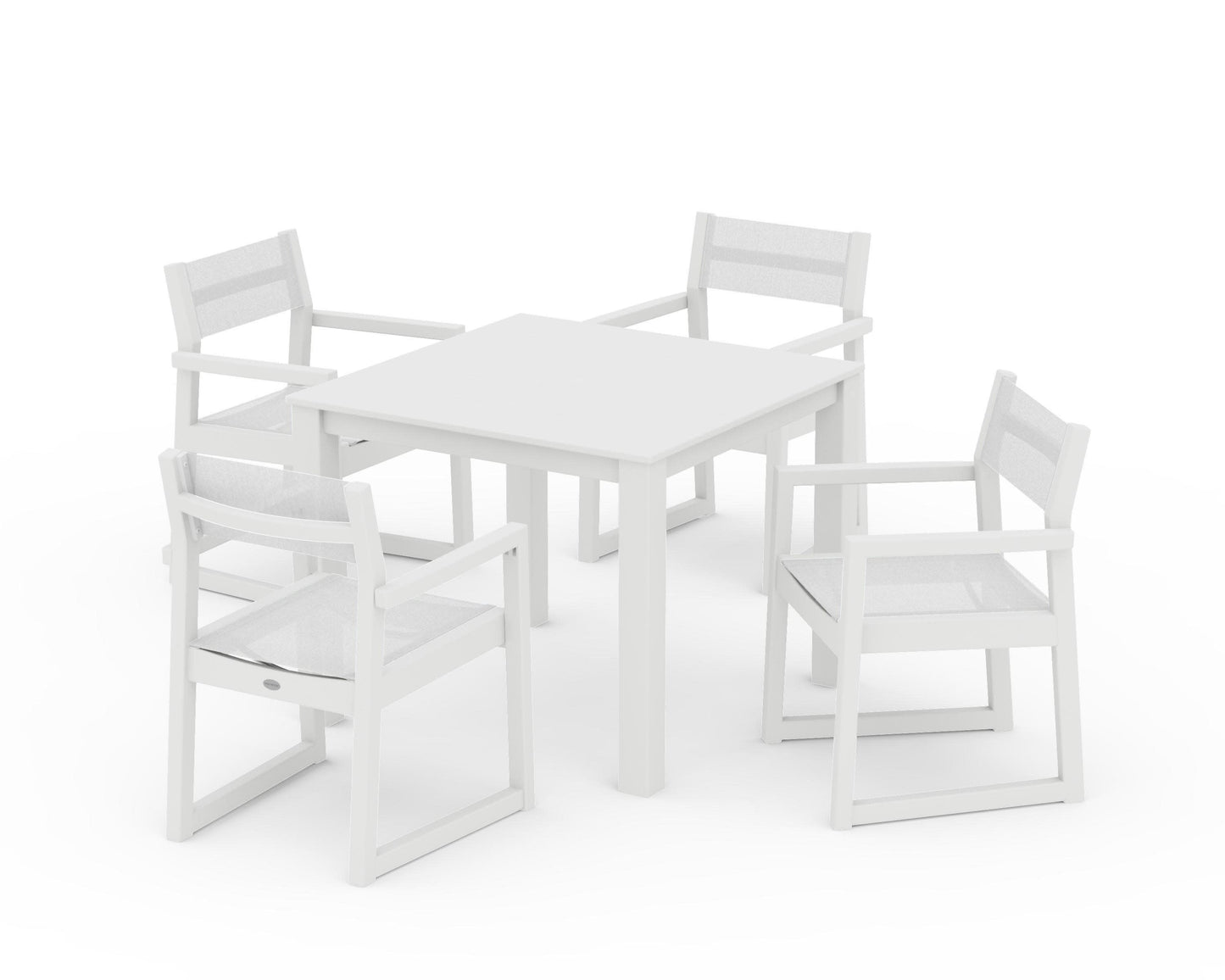 POLYWOOD EDGE Sling Arm Chair 5-Piece Parsons Dining Set — White / White Sling