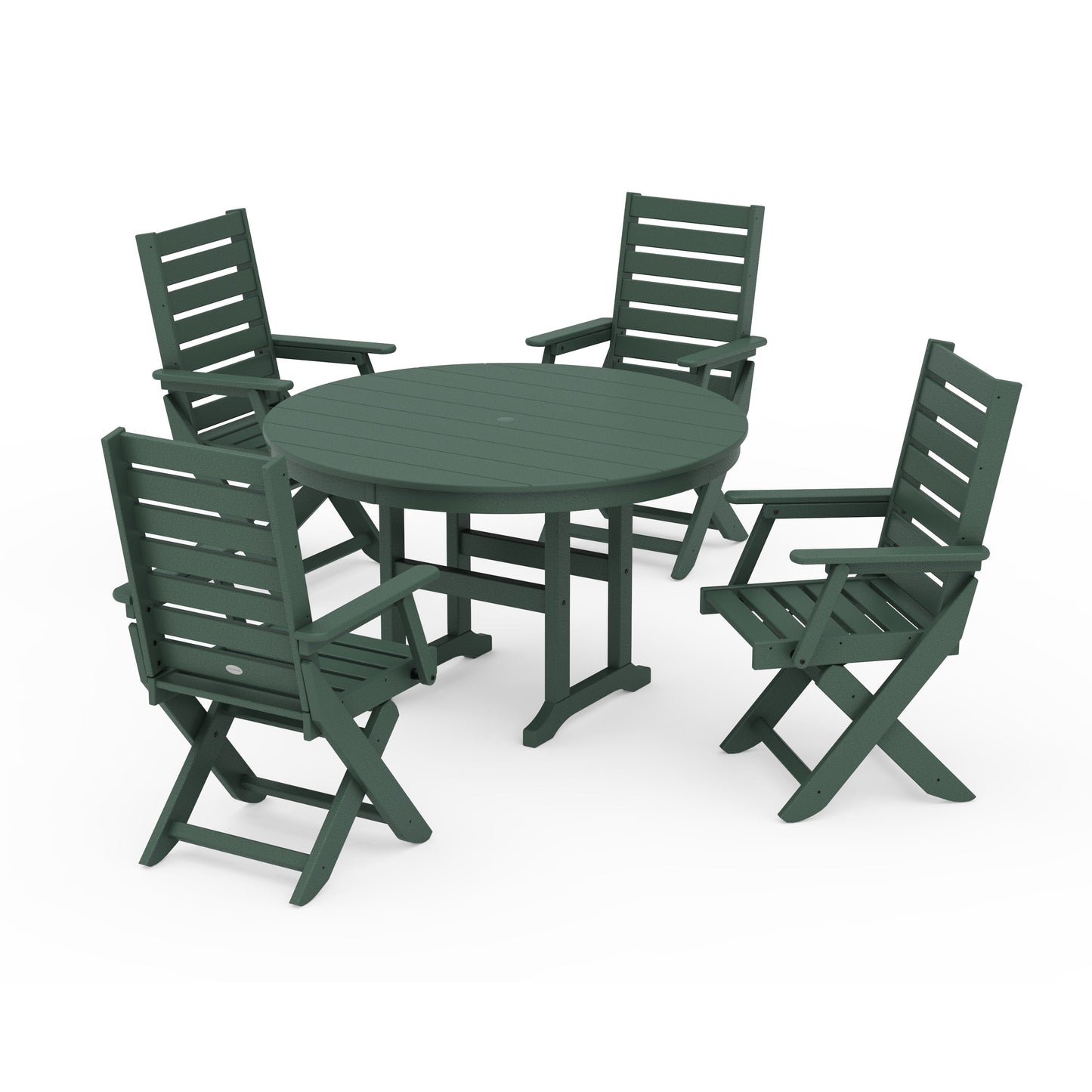 POLYWOOD Captain Folding Chair 5-Piece Round Dining Set — Green