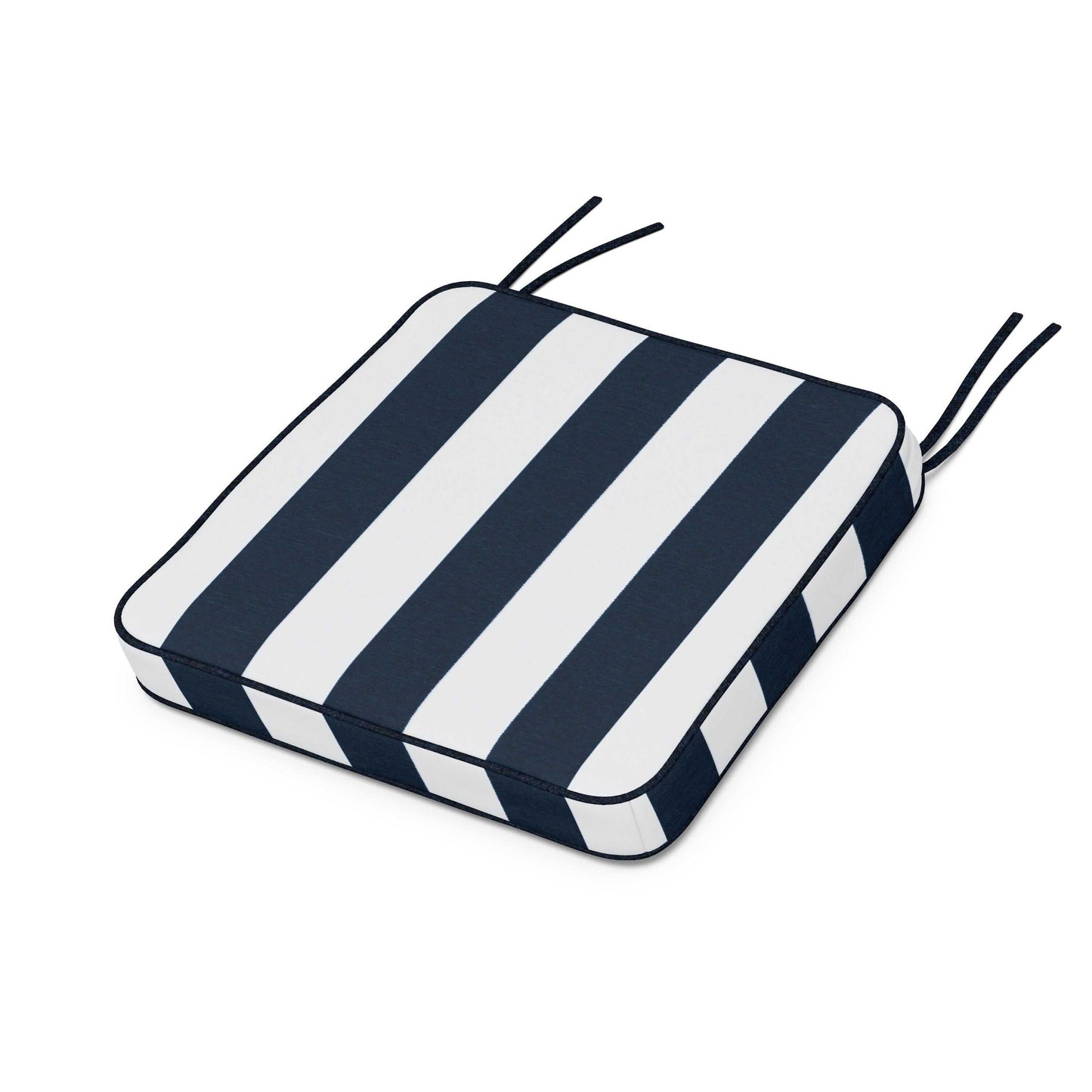 POLYWOOD Chinoiserie Side Chair Seat Cushion — Cabana Stripe Marine Indigo
