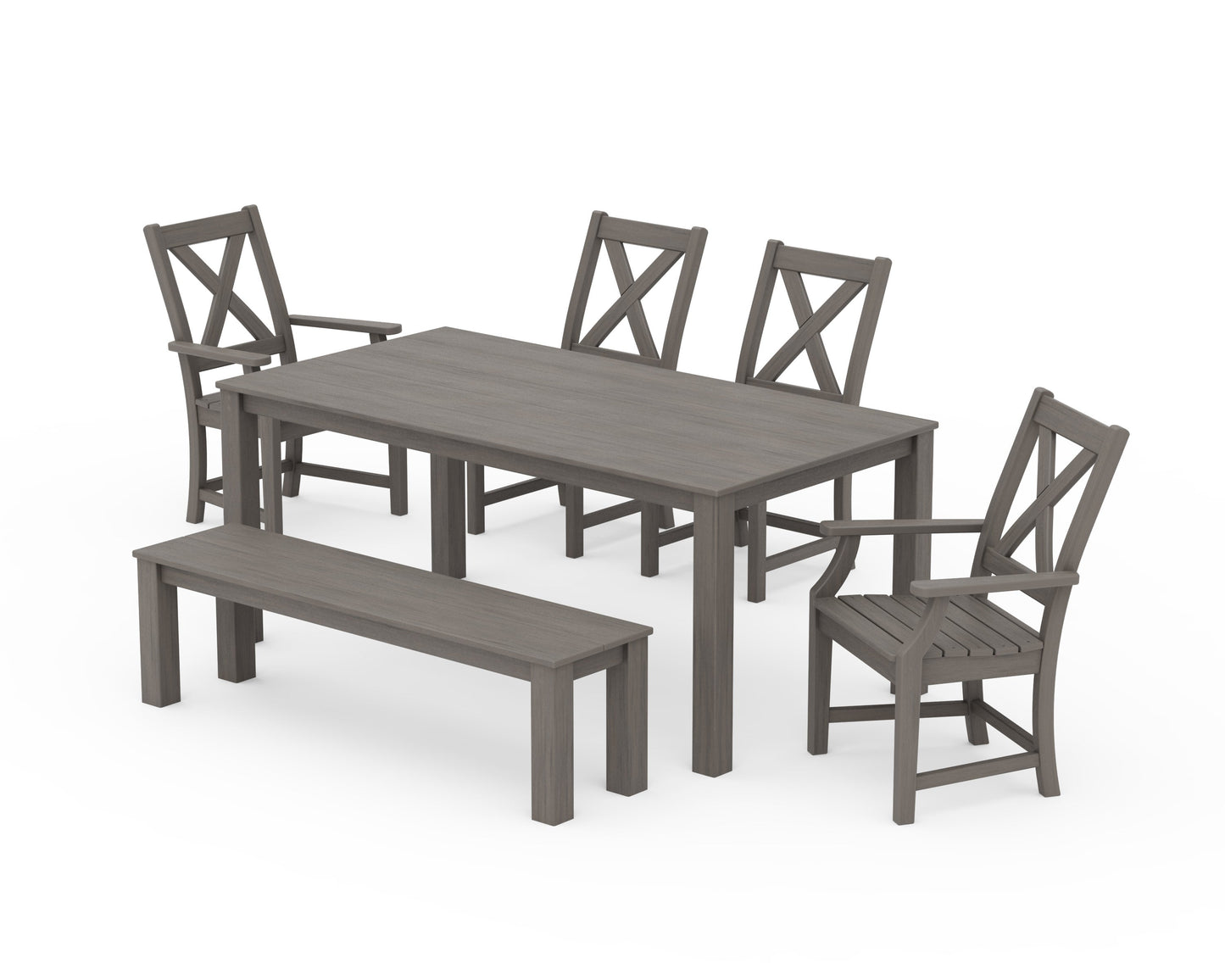 POLYWOOD Braxton 6-Piece Parsons Dining Set with Bench — Driftwood