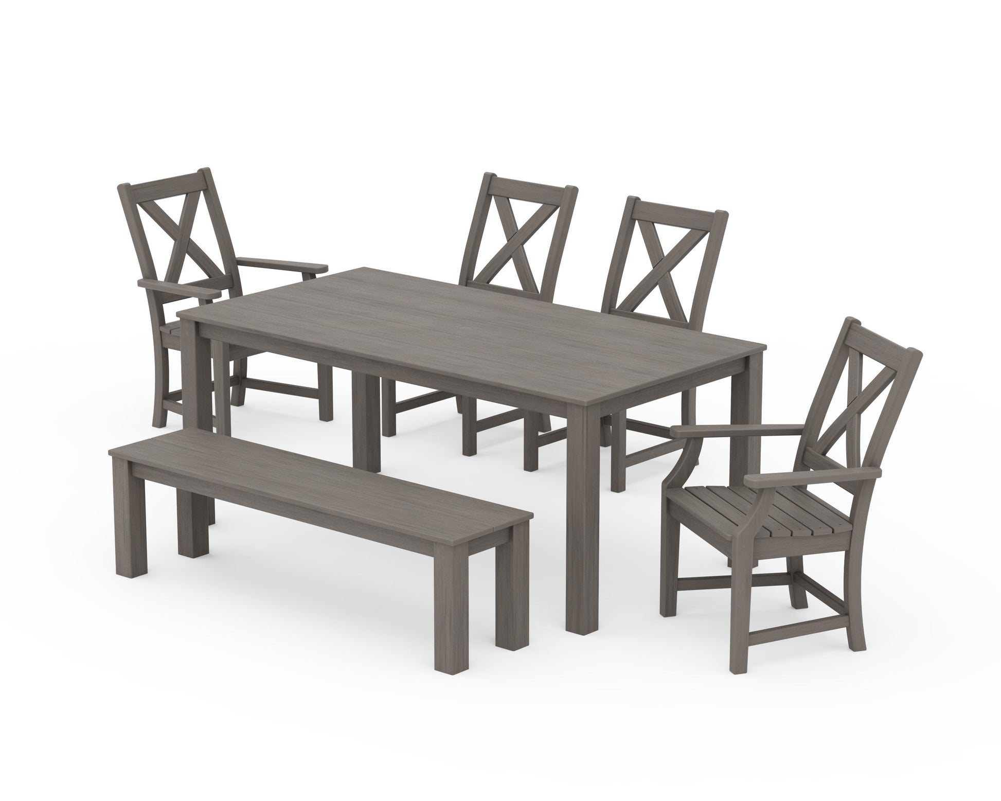 POLYWOOD Braxton 6-Piece Parsons Dining Set with Bench — Driftwood