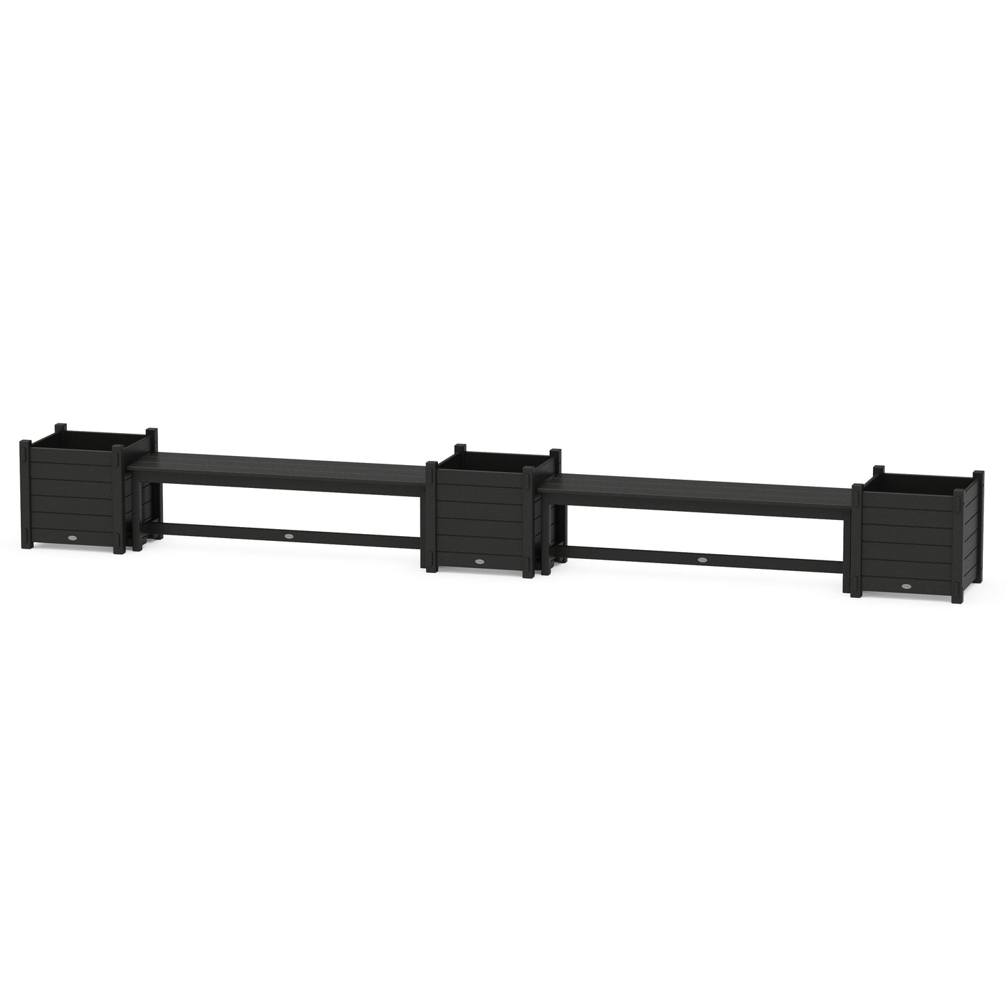 POLYWOOD 60" Nautical Straight Double Planter Bench Set - Large — Black