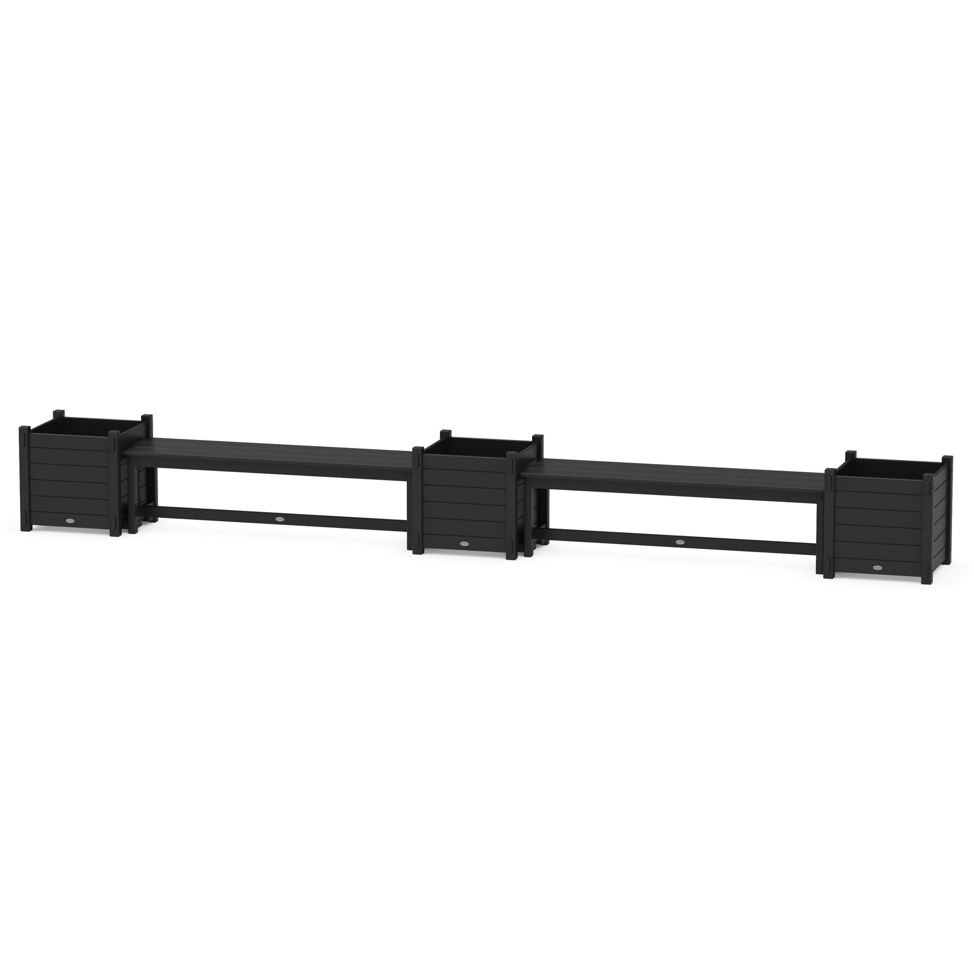 POLYWOOD 60" Nautical Straight Double Planter Bench Set - Large — Black