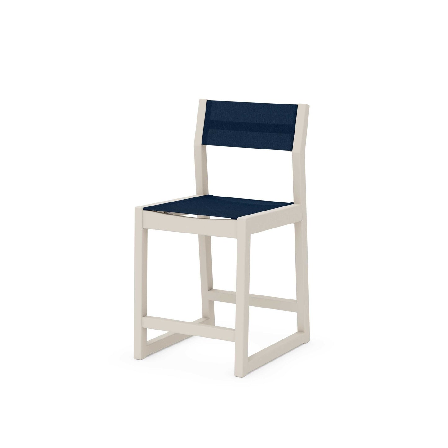 POLYWOOD EDGE Sling Counter Side Chair — Sand / Navy Blue Sling