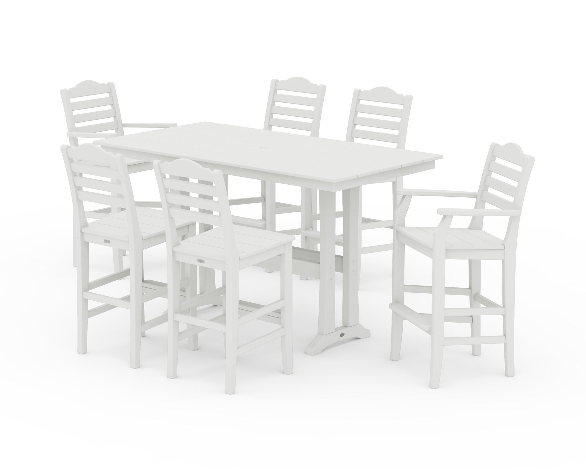 POLYWOOD Savannah 7-Piece Farmhouse Bar Set with Trestle Legs — Vintage White