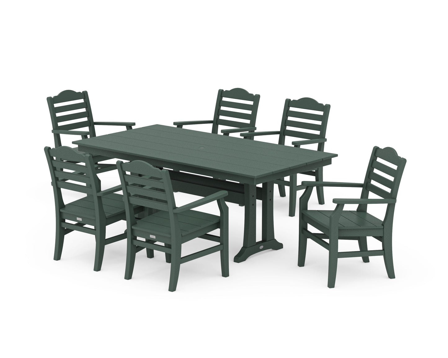 POLYWOOD Savannah Arm Chair 7-Piece Farmhouse Dining Set with Trestle Legs — Green