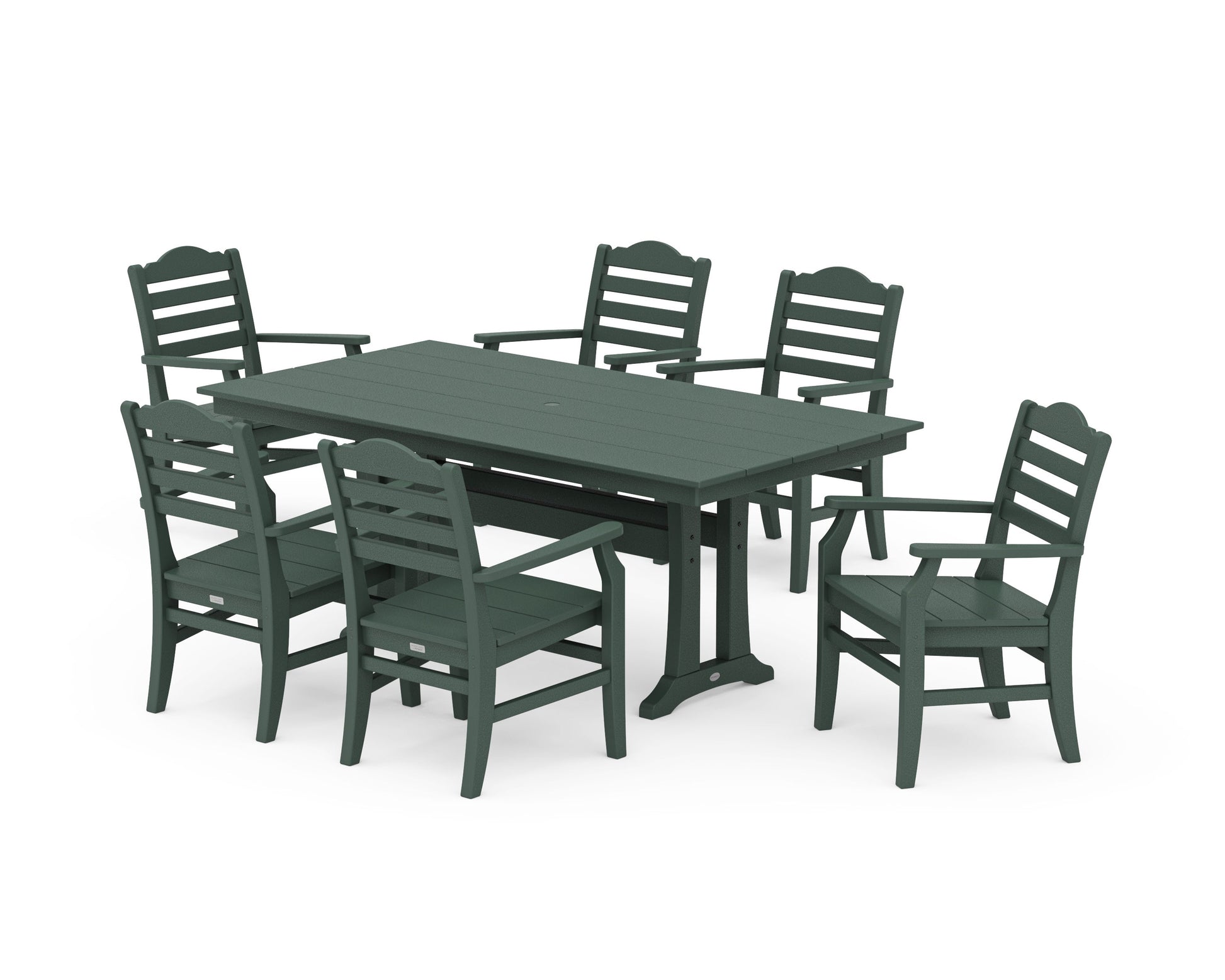 POLYWOOD Savannah Arm Chair 7-Piece Farmhouse Dining Set with Trestle Legs — Green
