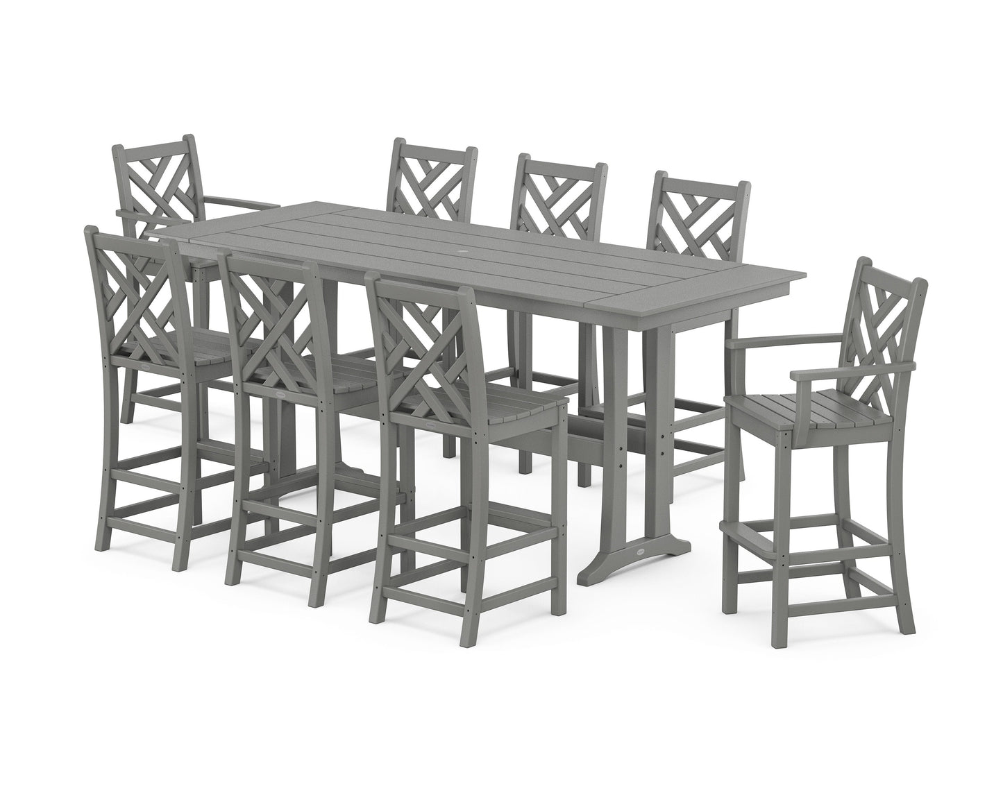 POLYWOOD Chippendale 9-Piece Farmhouse Bar Set with Trestle Legs — Slate Grey
