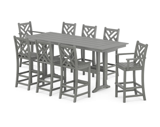 POLYWOOD Chippendale 9-Piece Farmhouse Bar Set with Trestle Legs — Slate Grey