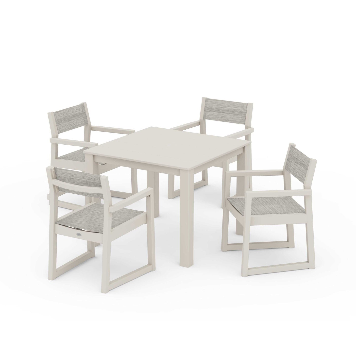 POLYWOOD EDGE Sling Arm Chair 5-Piece Parsons Dining Set — Sand / Birch Sling