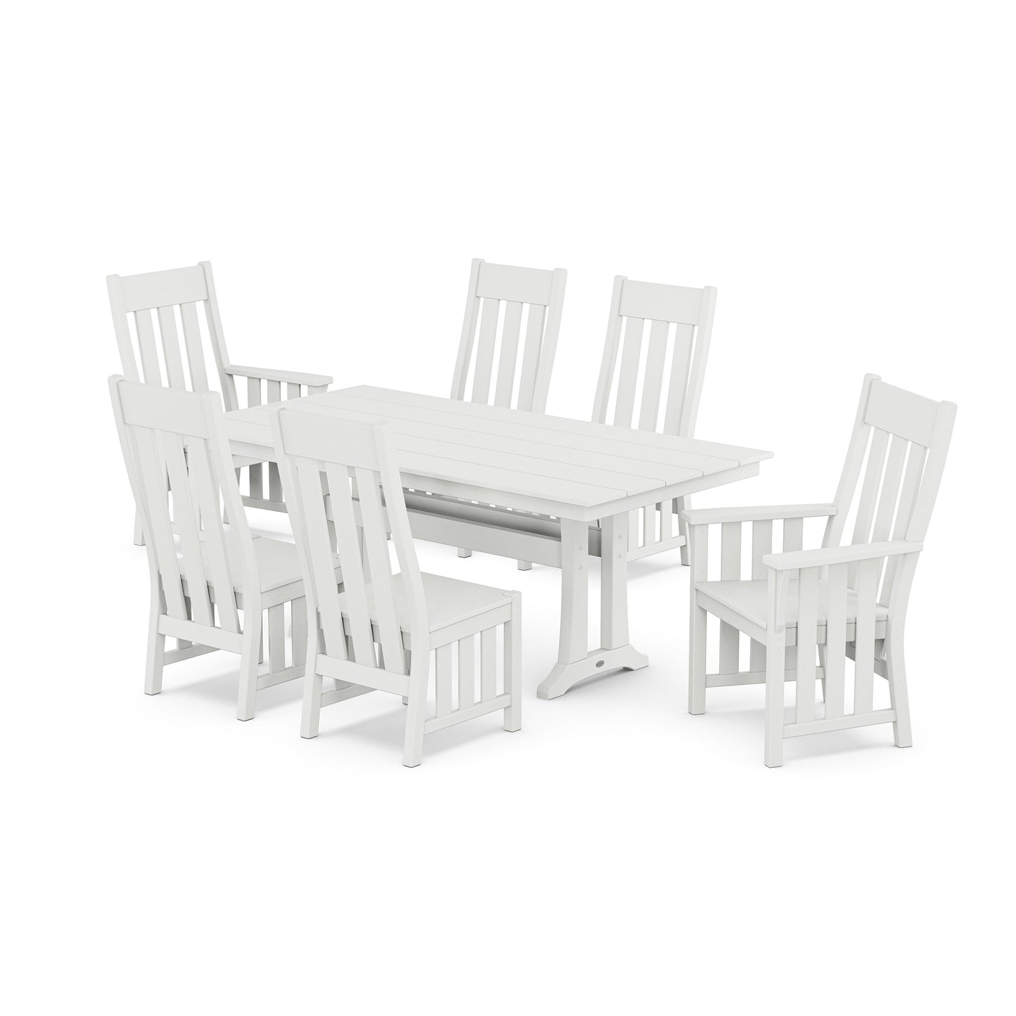 POLYWOOD Acadia 7-Piece Farmhouse Dining Set with Trestle Legs — White
