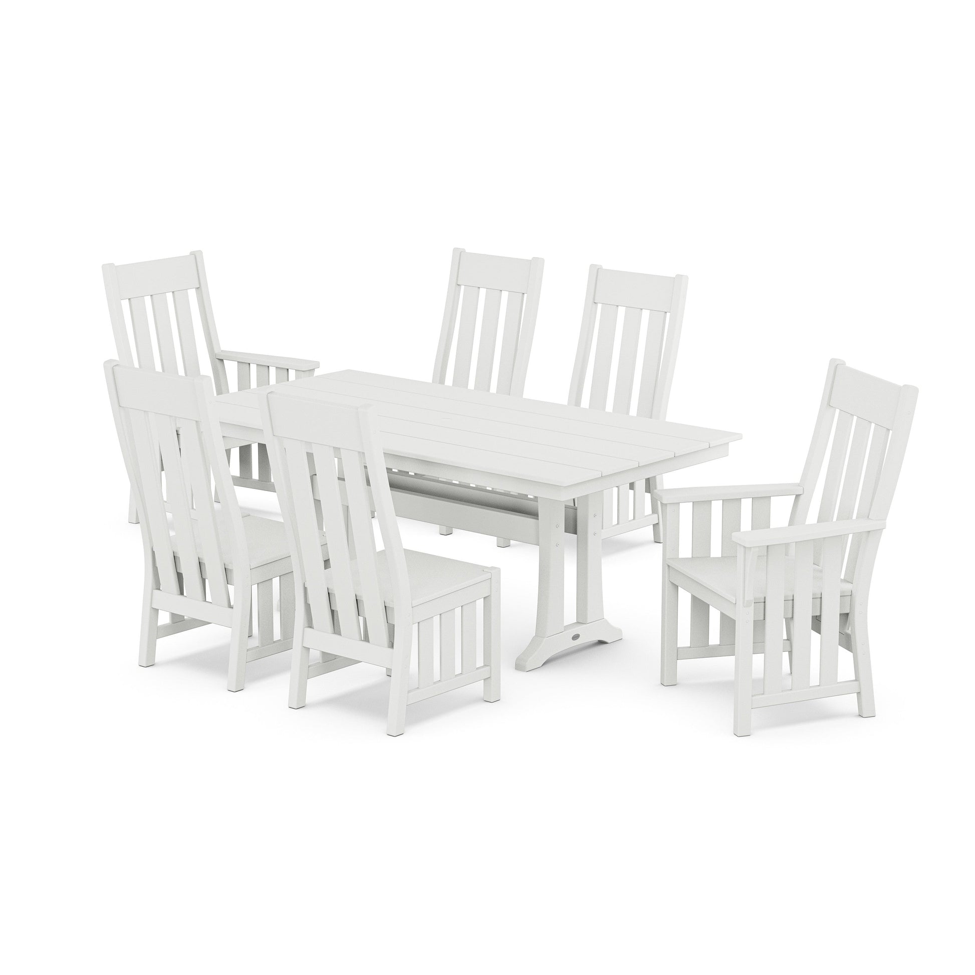 POLYWOOD Acadia 7-Piece Farmhouse Dining Set with Trestle Legs — White