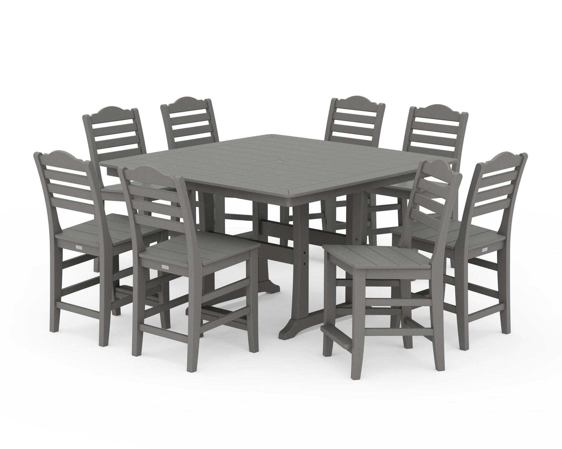 POLYWOOD Savannah Side Chair 9-Piece Square Counter Set with Trestle Legs — Slate Grey