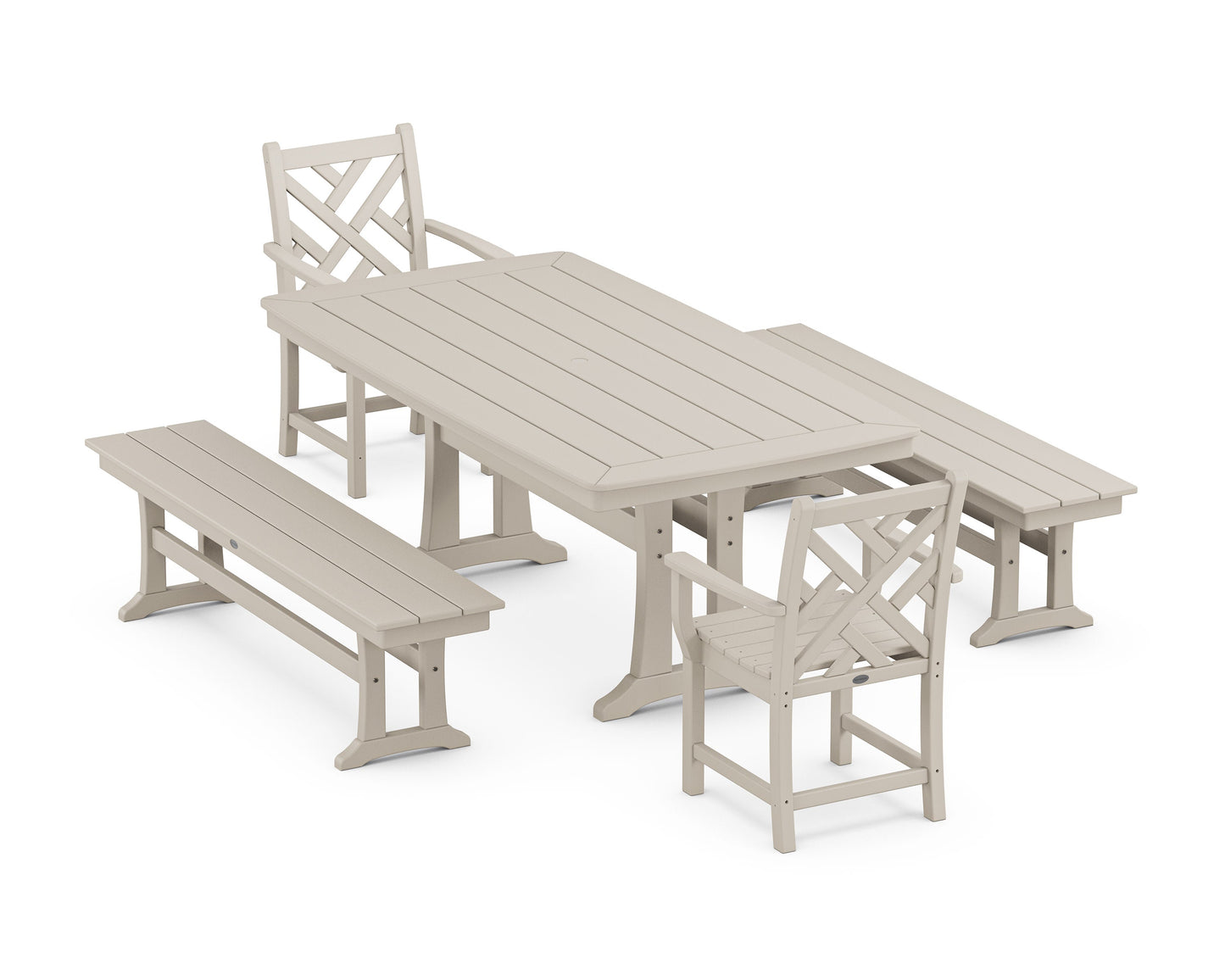 POLYWOOD Chippendale 5-Piece Dining Set with Trestle Legs — Sand