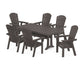 POLYWOOD Nautical Curveback Adirondack 7-Piece Farmhouse Dining Set with Trestle Legs — Vintage Coffee