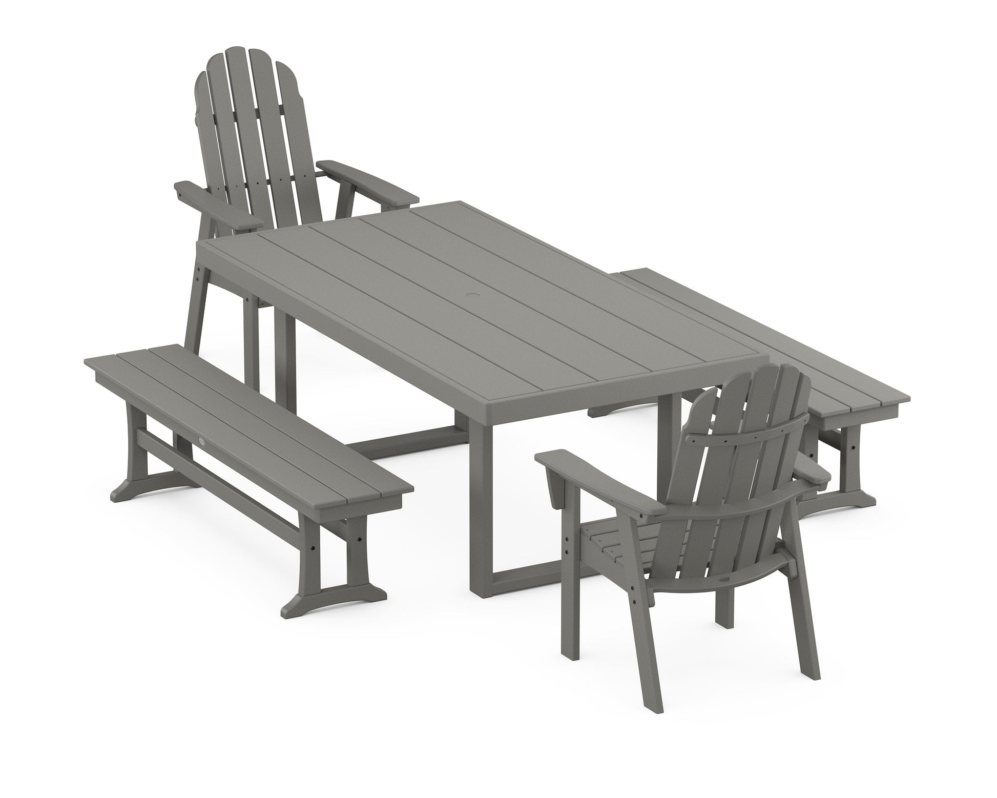 POLYWOOD Vineyard Adirondack 5-Piece Dining Set with Benches — Slate Grey