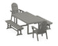 POLYWOOD Vineyard Adirondack 5-Piece Dining Set with Benches — Slate Grey