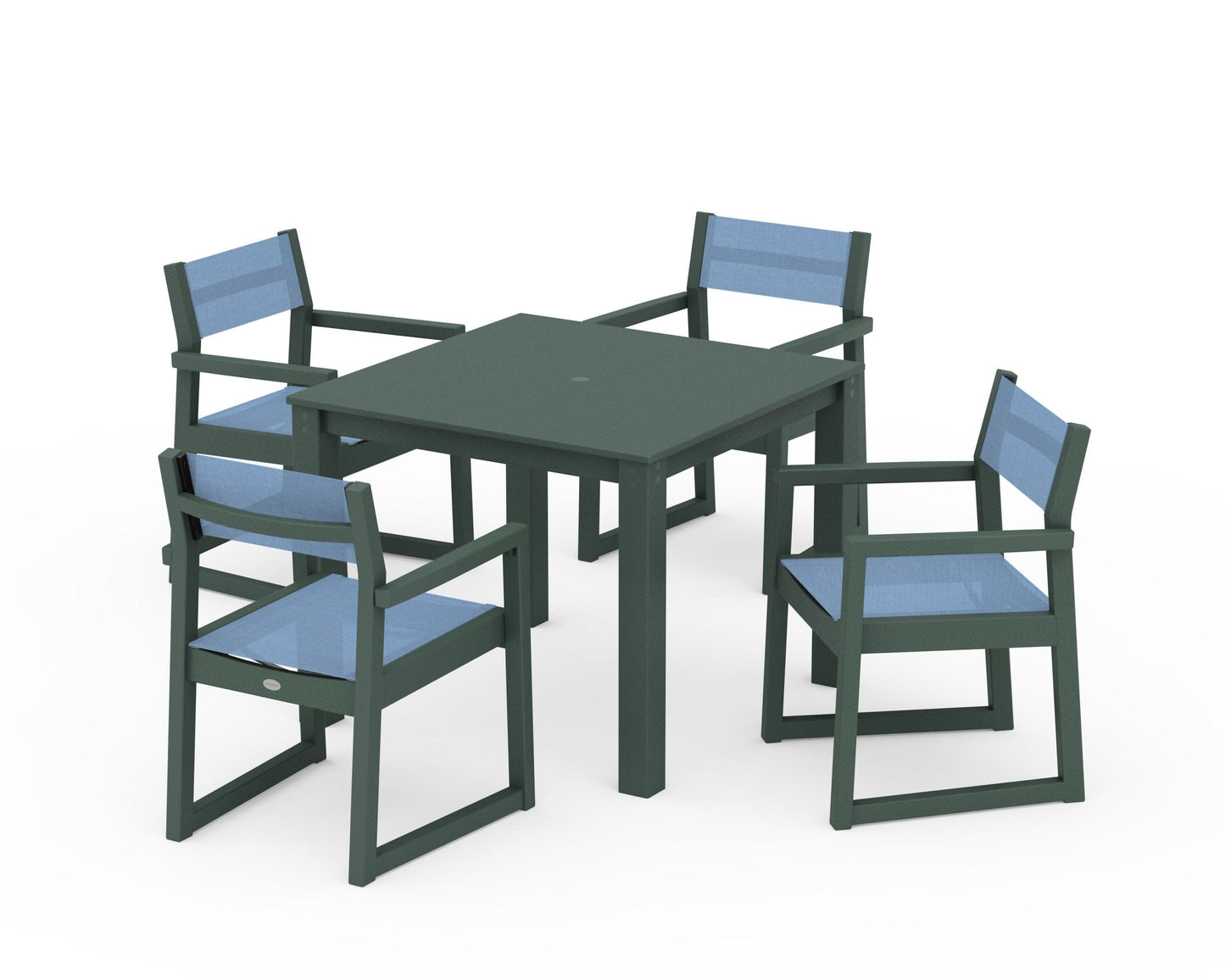 POLYWOOD EDGE Sling Arm Chair 5-Piece Parsons Dining Set — Green / Poolside Sling