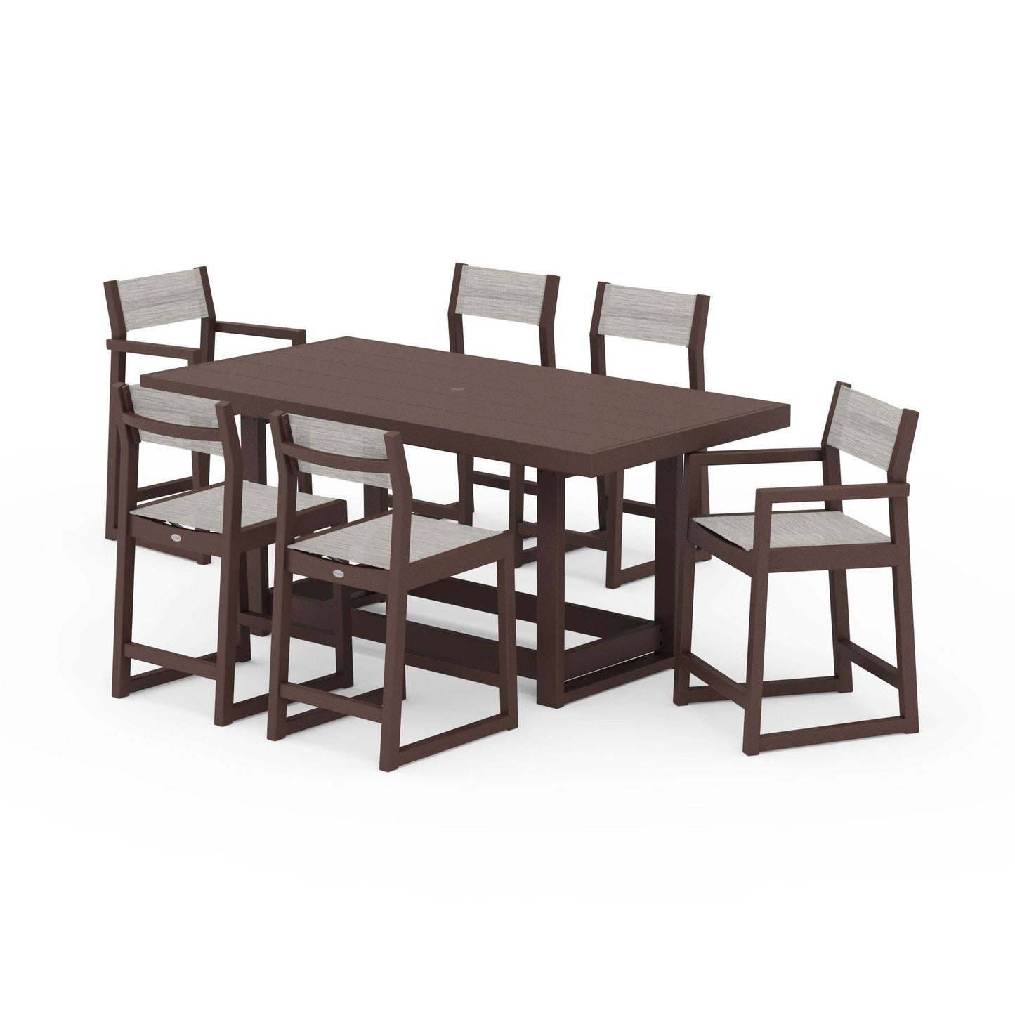 POLYWOOD EDGE Sling 7-Piece Counter Table Set — Mahogany / Birch Sling