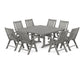 POLYWOOD Vineyard Folding Chair 9-Piece Square Farmhouse Dining Set with Trestle Legs — Slate Grey