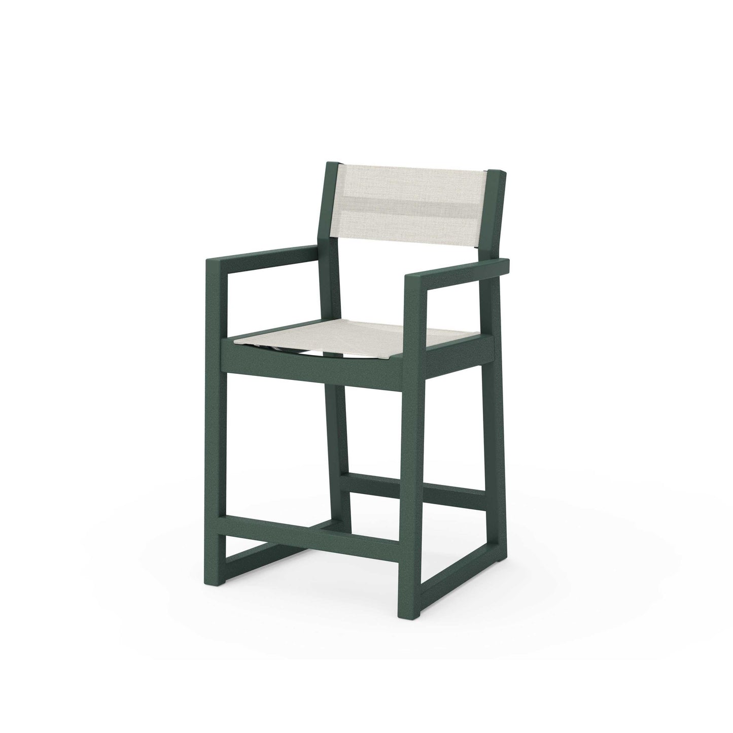 POLYWOOD EDGE Sling Counter Arm Chair — Green / Parchment Sling