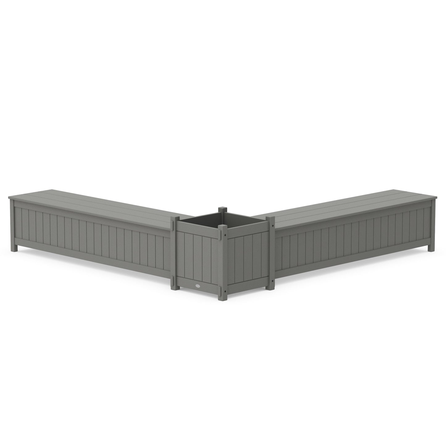 POLYWOOD 72" Vineyard L- Shaped Planter Storage Bench Set- Large — Slate Grey