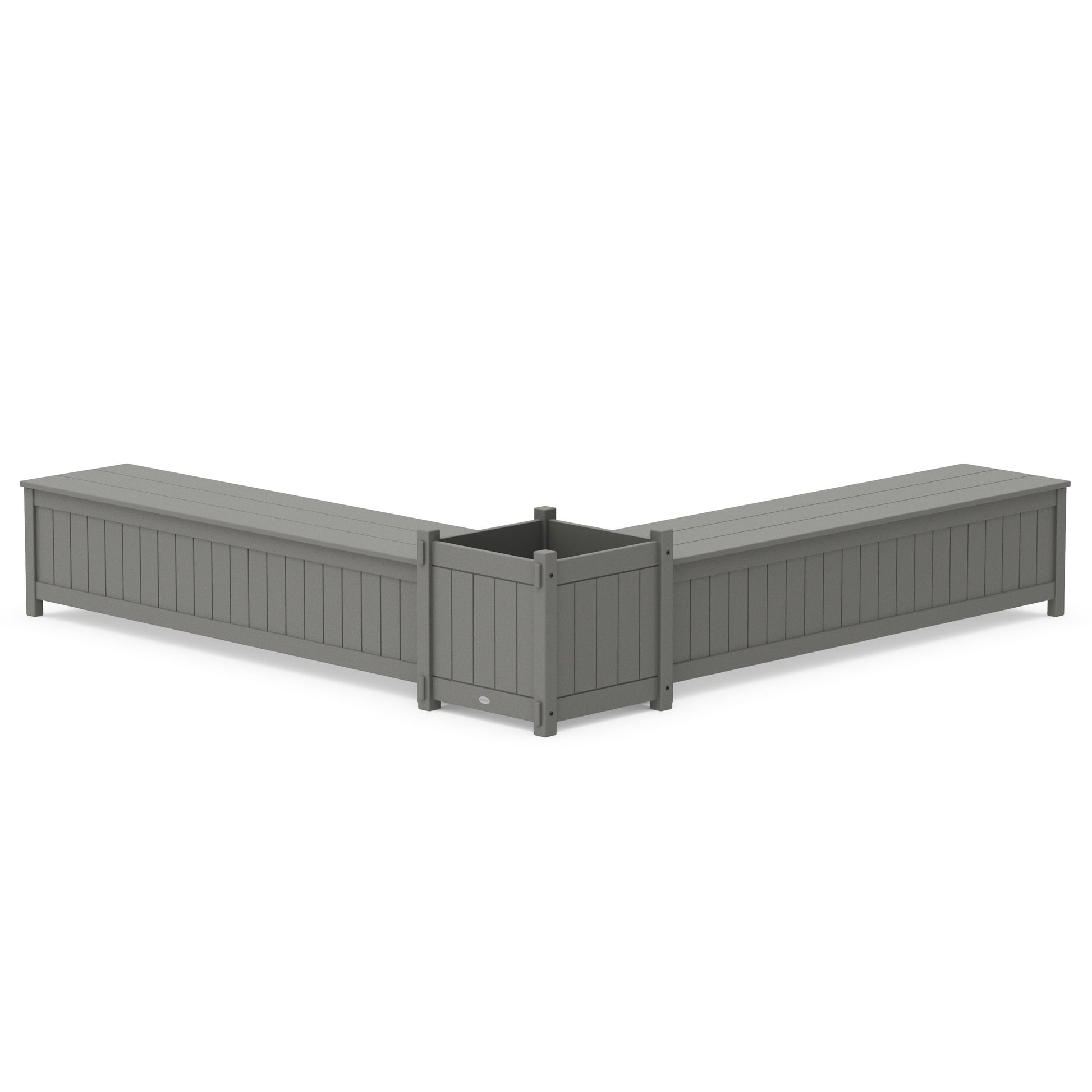 POLYWOOD 72" Vineyard L- Shaped Planter Storage Bench Set- Large — Slate Grey