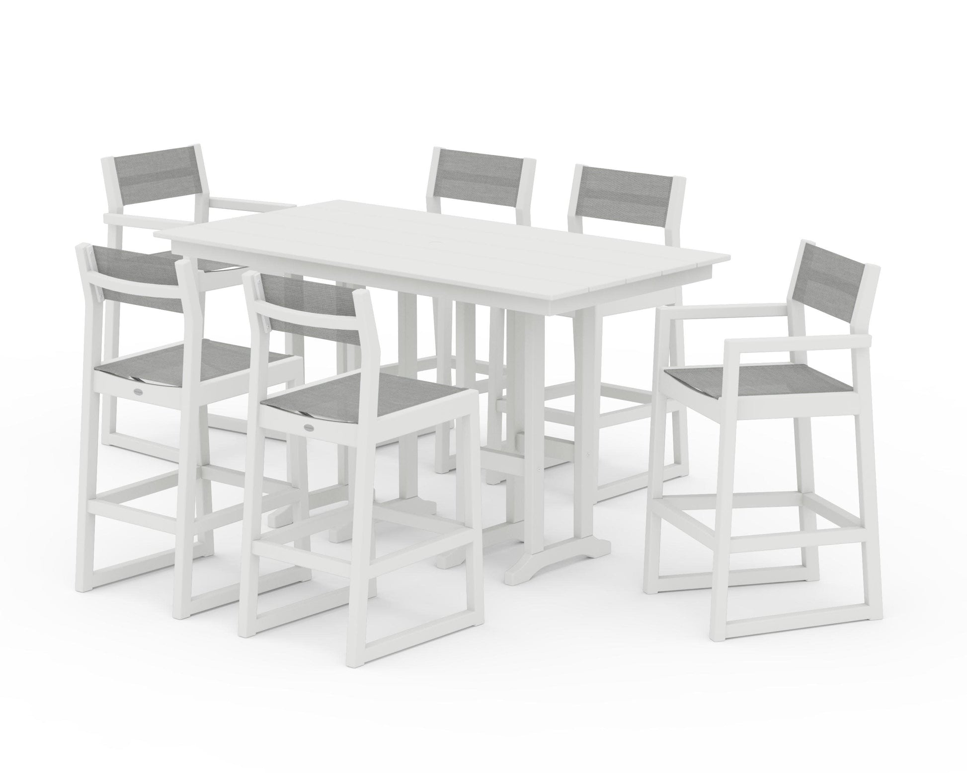POLYWOOD EDGE Sling 7-Piece Farmhouse Bar Set — White / Metallic Sling