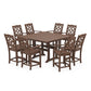 POLYWOOD Chinoiserie 9-Piece Square Farmhouse Counter Set with Trestle Legs — Mahogany
