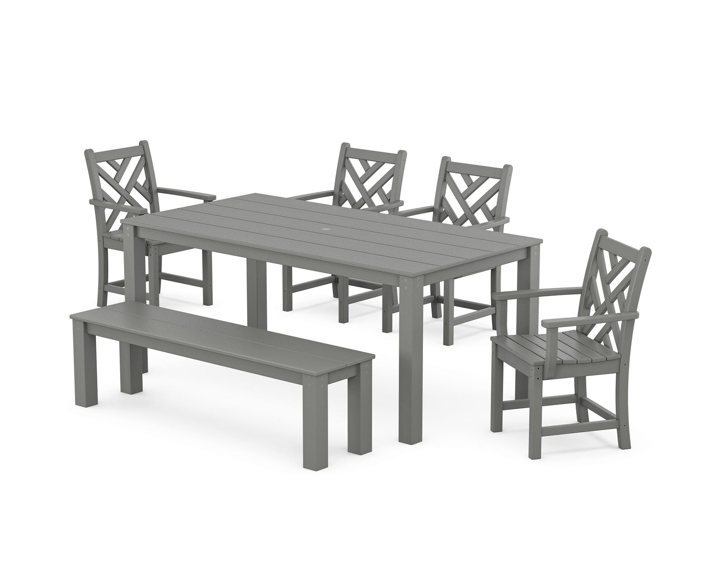POLYWOOD Chippendale 6-Piece Parsons Dining Set with Bench — Slate Grey