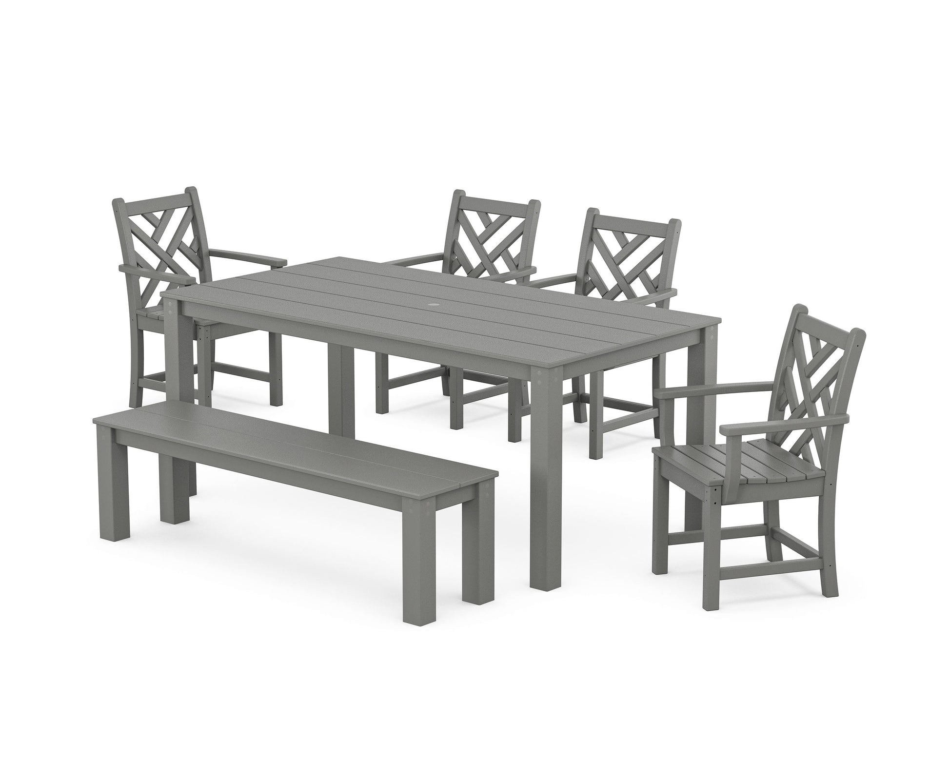 POLYWOOD Chippendale 6-Piece Parsons Dining Set with Bench — Slate Grey