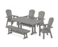 POLYWOOD Nautical Curveback Adirondack 6-Piece Dining Set with Trestle Legs and Bench — Slate Grey