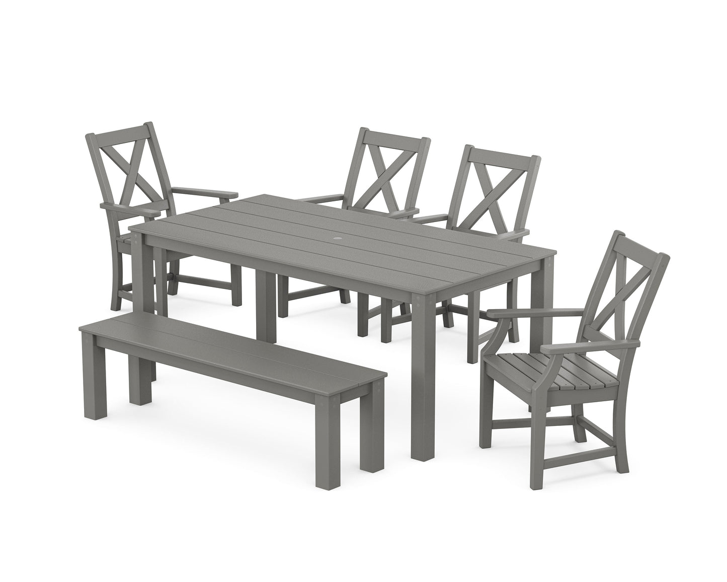 POLYWOOD Braxton 6-Piece Parsons Dining Set with Bench — Slate Grey