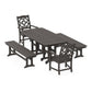 POLYWOOD Chinoiserie 5-Piece Dining Set with Benches — Vintage Coffee