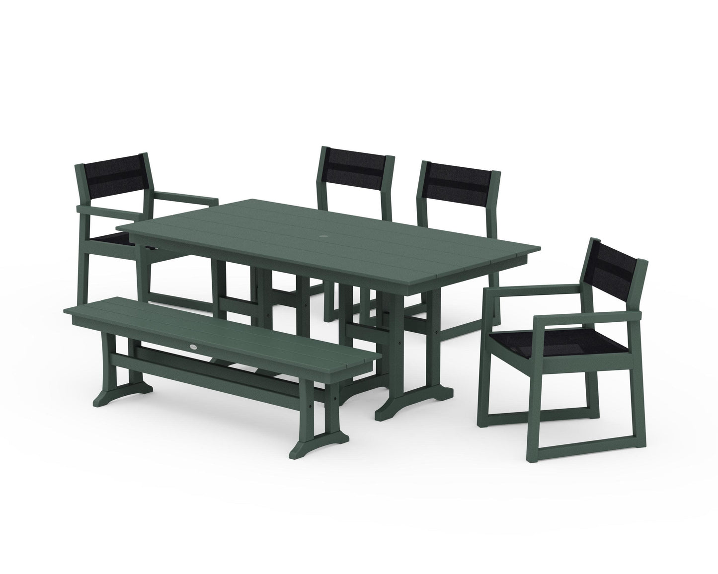 POLYWOOD EDGE Sling 6-Piece Farmhouse Dining Set — Green / Black Sling