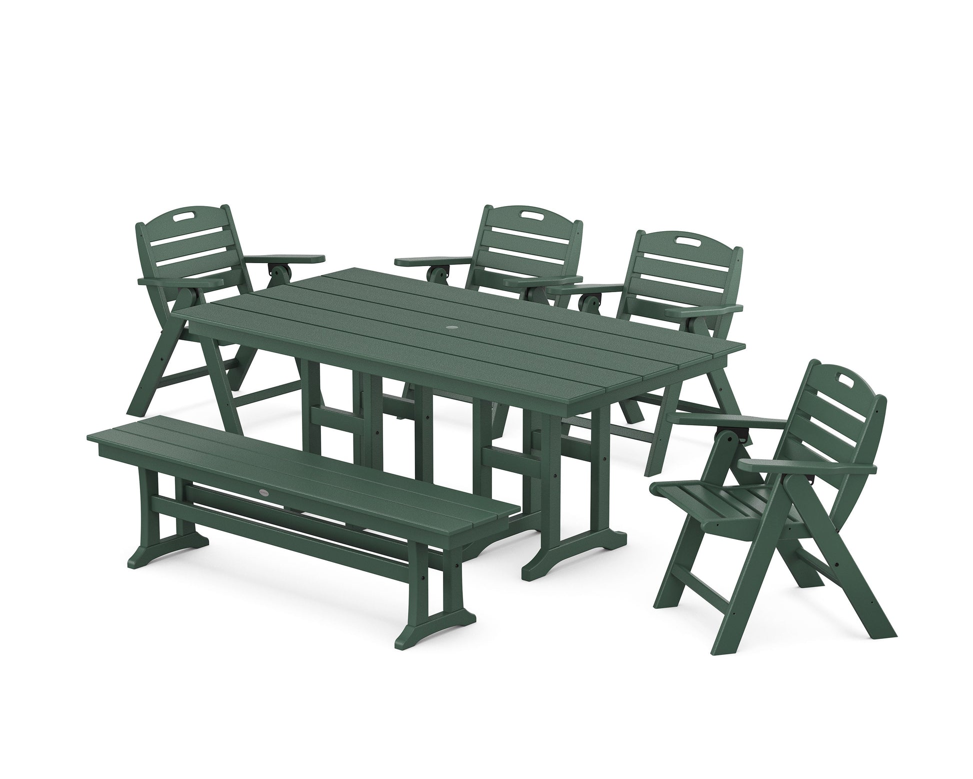 POLYWOOD Nautical Lowback 6-Piece Farmhouse Dining Set with Bench — Green