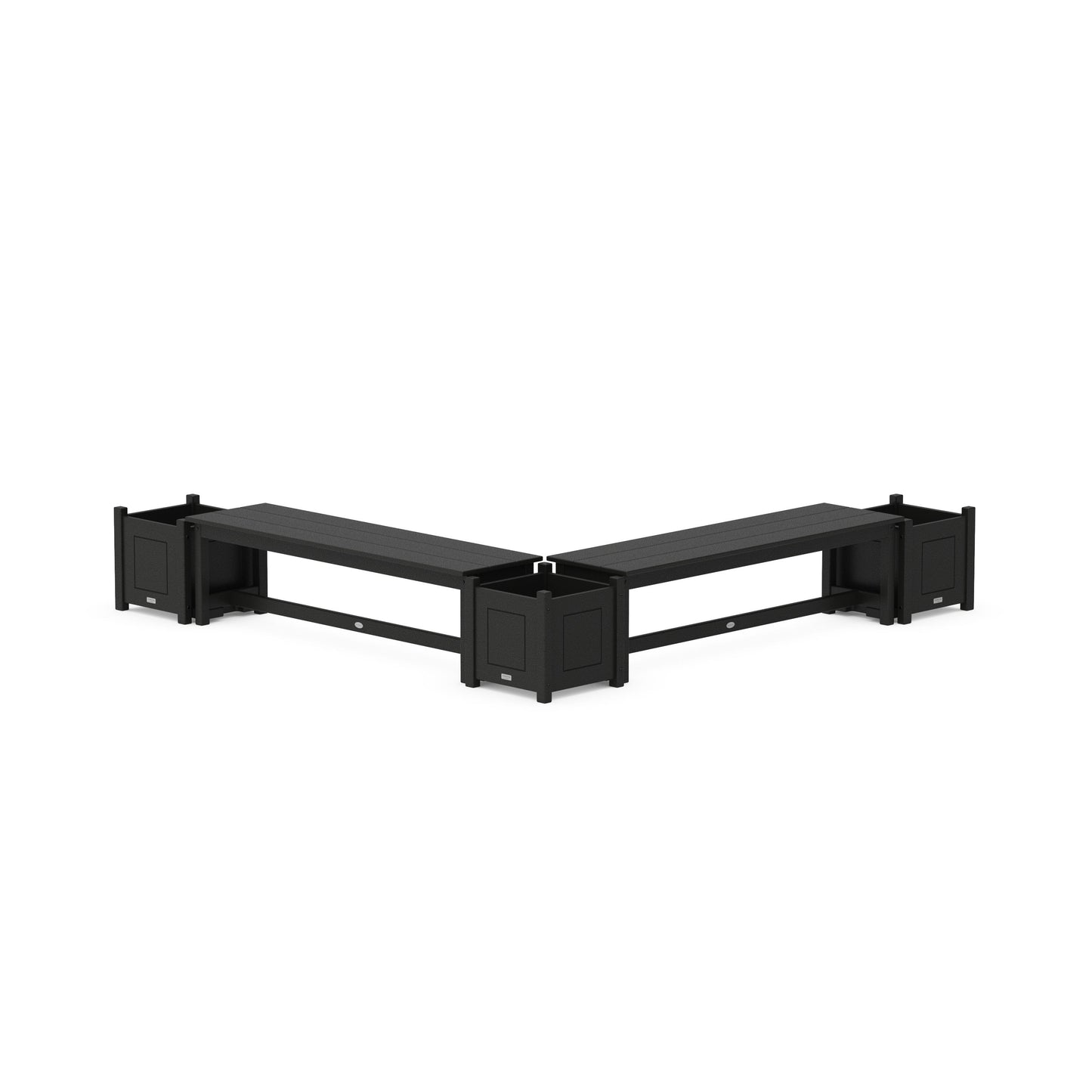 POLYWOOD 60" Country Living L- Shaped Planter Bench Corner Set — Black