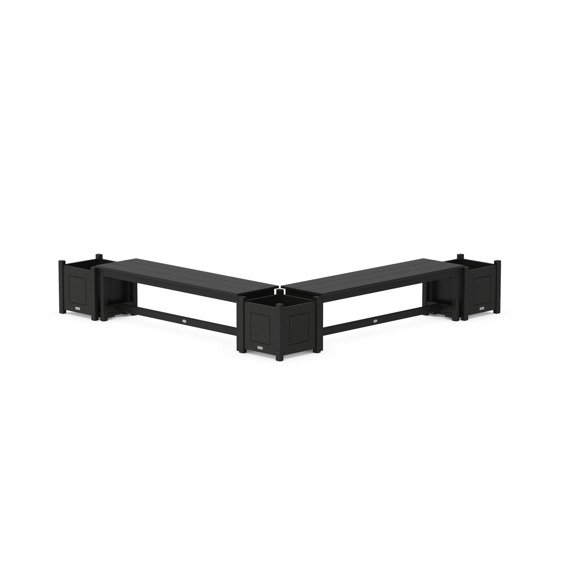 POLYWOOD 60" Country Living L- Shaped Planter Bench Corner Set — Black